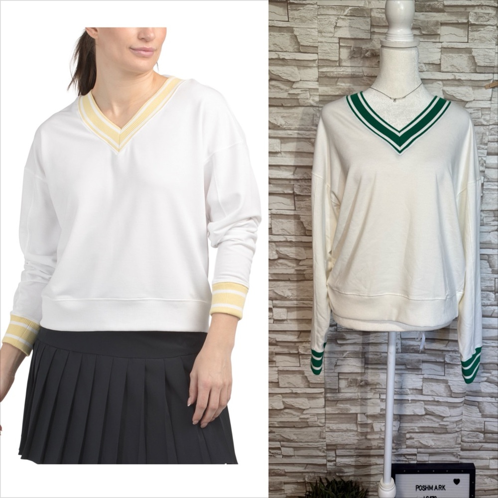 SINCERELY JULES Double V Neck Varsity Pullover Sweater